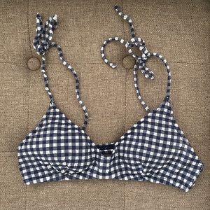 J. Crew Shoulder-Tie French Bikini Top in Classic Gingham - Navy & White